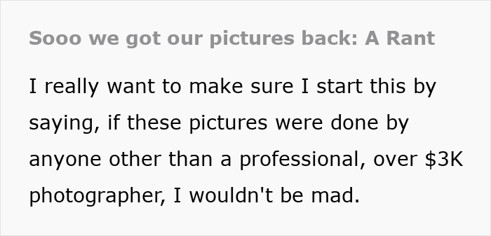 Bride criticizes $3K wedding photographer quality, claims her dog with a GoPro could capture better wedding photos. Bride criticizes $3K wedding photographer quality, claims her dog with a GoPro could capture better wedding photos.