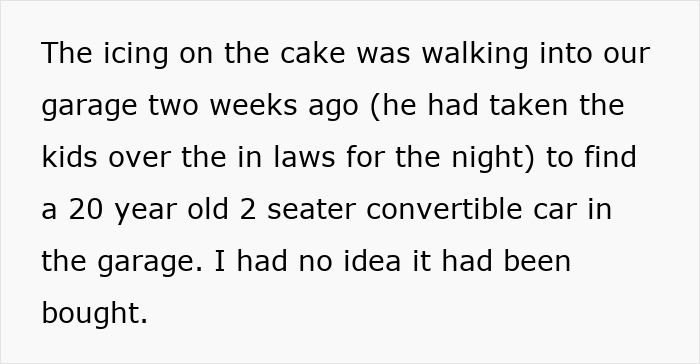 A woman at her wits' end found a 20-year-old 2-seater convertible car in the garage. A woman at her wits' end found a 20-year-old 2-seater convertible car in the garage.