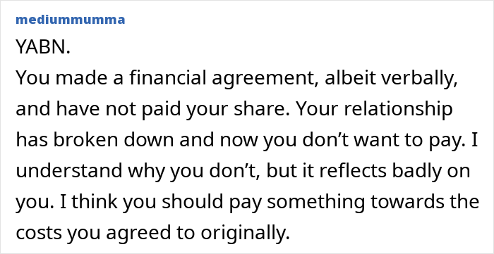 Woman moves out after breakup with ex insisting she pay half for house upgrades left behind. Woman moves out after breakup with ex insisting she pay half for house upgrades left behind.