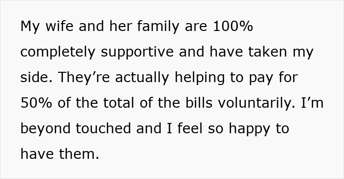 Wife and her family support groom, helping pay half the wedding bills Wife and her family support groom, helping pay half the wedding bills