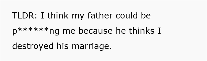 A woman is sick, suspects her dad is tampering with dessert due to marital issues. A woman is sick, suspects her dad is tampering with dessert due to marital issues.