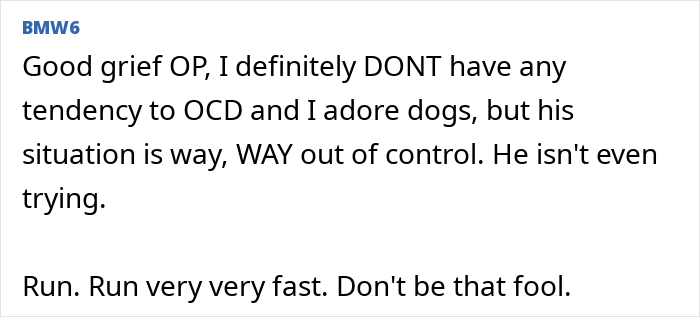 Screenshot of a forum comment warning about a man’s out of control behavior, related to woman meeting perfect man. Screenshot of a forum comment warning about a man’s out of control behavior, related to woman meeting perfect man.