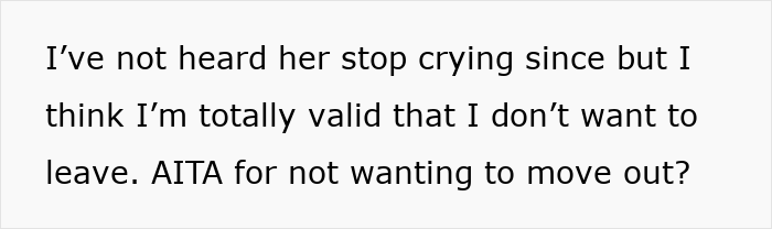 Text image showing a person questioning if they are wrong for refusing to move out after a roommate demands nursery space. Text image showing a person questioning if they are wrong for refusing to move out after a roommate demands nursery space.