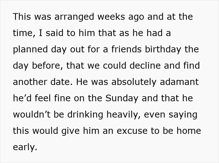 Man partying the night before meeting girlfriend’s parents, showing up hungover and ruining lunch with tired expression.