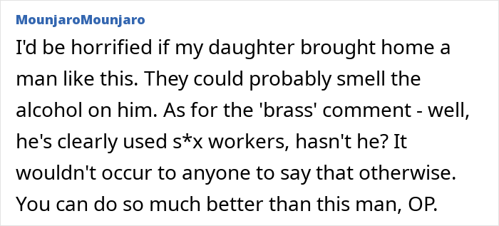 Comment about a man who partied before meeting his girlfriend’s parents, showing up hungover and ruining lunch.