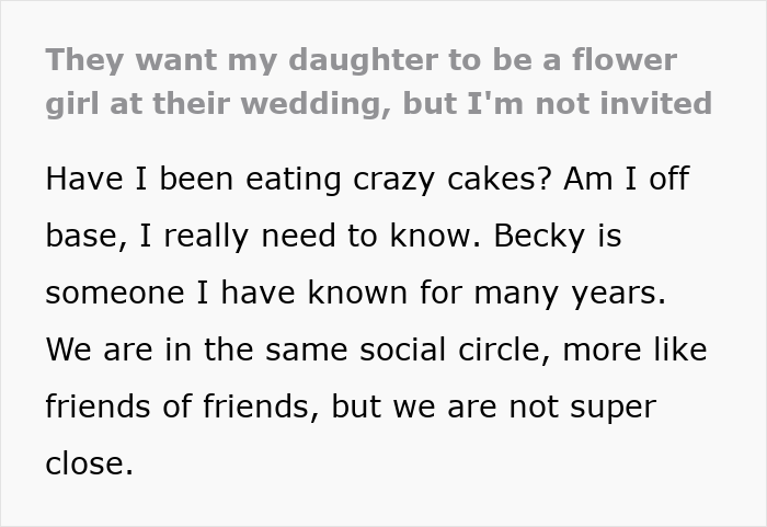 Woman too stunned to answer acquaintance's request to lend her daughter for wedding, feeling surprised and unsure. Woman too stunned to answer acquaintance's request to lend her daughter for wedding, feeling surprised and unsure.