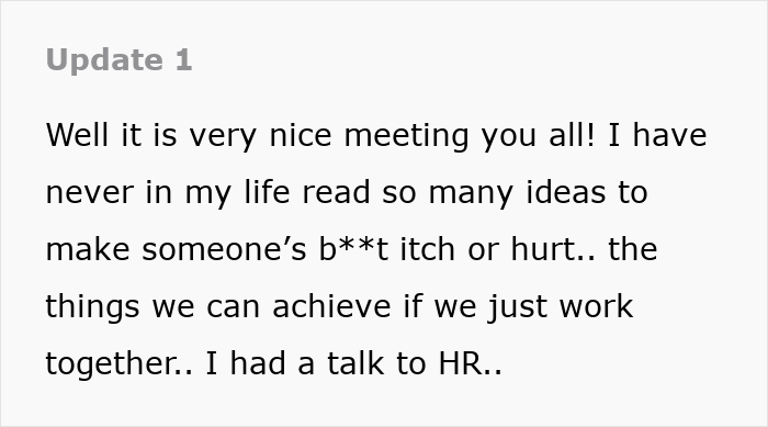 Text update about a coworker's rejection and the job ending due to disgusting things in an office. Text update about a coworker's rejection and the job ending due to disgusting things in an office.