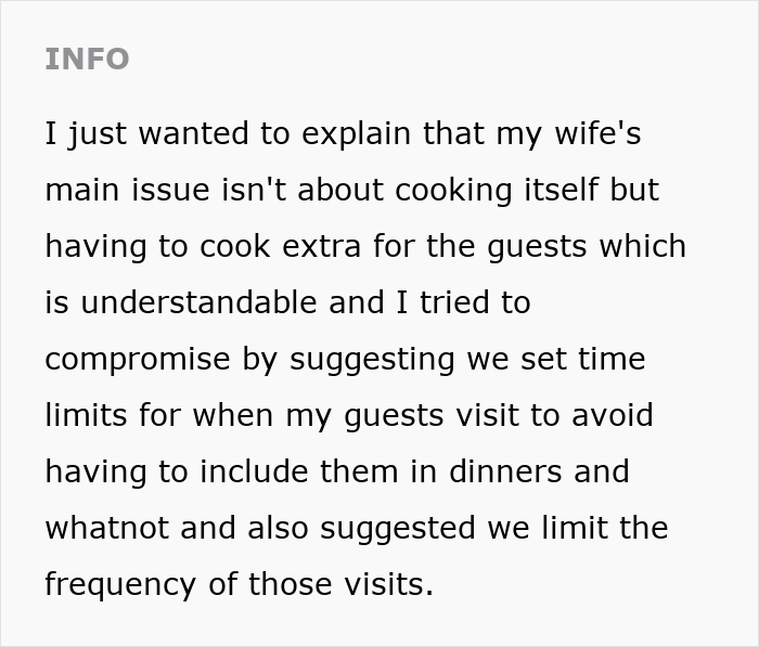 Alt text: Man keeps inviting guests over expecting his wife to cook extra, internet gives him a reality check on guest visits and cooking limits Alt text: Man keeps inviting guests over expecting his wife to cook extra, internet gives him a reality check on guest visits and cooking limits