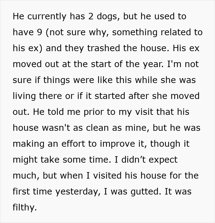Woman thinks she’s met a perfect man but feels shocked and disappointed upon visiting his messy, dog-filled home. Woman thinks she’s met a perfect man but feels shocked and disappointed upon visiting his messy, dog-filled home.