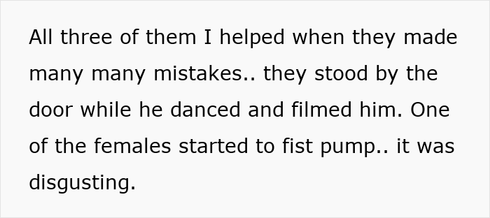 Text describing coworkers standing by and filming disgusting acts in the office after a rejection. Text describing coworkers standing by and filming disgusting acts in the office after a rejection.