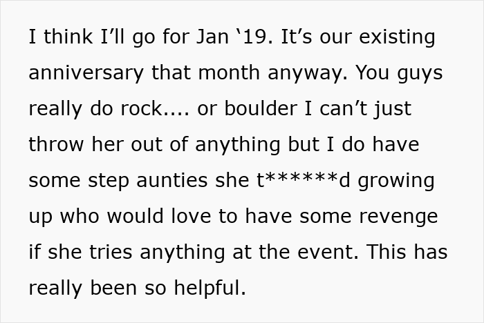 Mom Tries To Score A Free Wedding On Daughter’s Big Day, Gets Shut Down Fast By Furious Bride-To-Be Mom Tries To Score A Free Wedding On Daughter’s Big Day, Gets Shut Down Fast By Furious Bride-To-Be