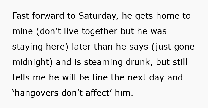 Man partying the night before meeting his girlfriend’s parents, showing up hungover and ruining lunch.