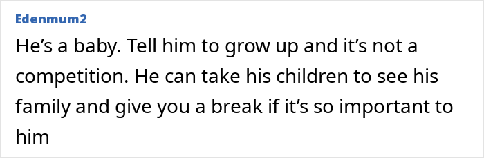 Comment discussing a mom-to-be seeking postpartum help from her mom while husband focuses on grandparent balance.