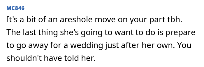 Text message screenshot discussing a woman confused why best friend is upset about getting married in the same month. Text message screenshot discussing a woman confused why best friend is upset about getting married in the same month.