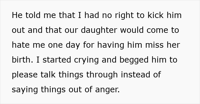 Text excerpt from a man furious after wife removes him from delivery room following an inappropriate prank.