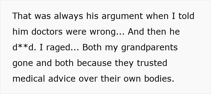 Text about a woman whose grandad thinks she is faking a post c-section infection. Text about a woman whose grandad thinks she is faking a post c-section infection.