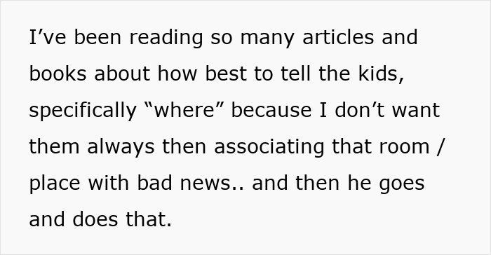 Text reveals wife's frustration with husband breaking promise, after reading articles on telling kids about separation. Text reveals wife's frustration with husband breaking promise, after reading articles on telling kids about separation.