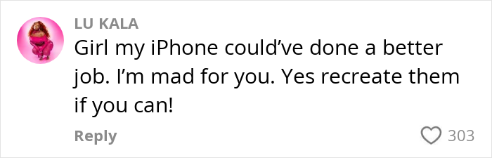 Comment on social media expressing frustration and support for woman considering recreating bad wedding photos. Comment on social media expressing frustration and support for woman considering recreating bad wedding photos.