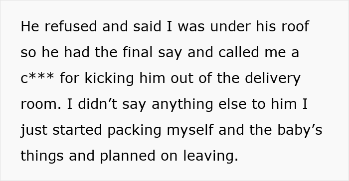 Text excerpt showing a man furious after wife removes him from delivery room over inappropriate prank conflict.