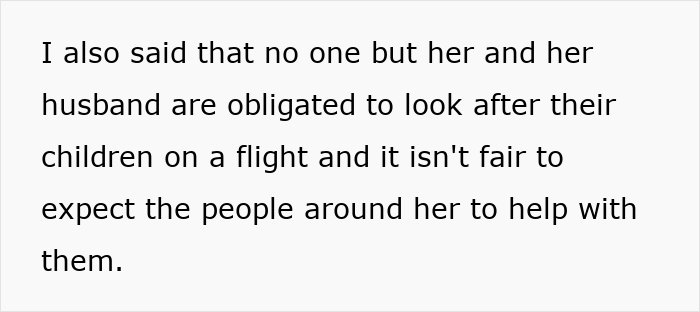 Text excerpt about a mom taking kids on a 9-hour flight and expecting others to help with childcare. Text excerpt about a mom taking kids on a 9-hour flight and expecting others to help with childcare.