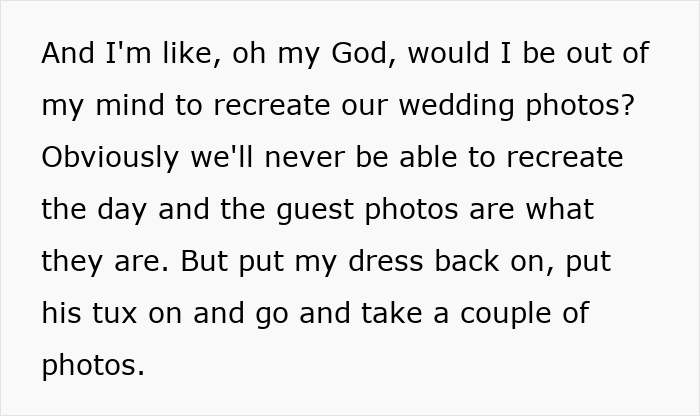 Woman considers recreating wedding photos wearing dress and tuxedo to improve original bad images. Woman considers recreating wedding photos wearing dress and tuxedo to improve original bad images.