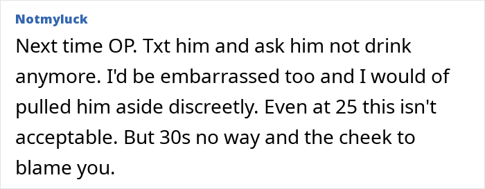 Comment criticizing man partying the night before meeting girlfriend’s parents and ruining lunch by showing up hungover.
