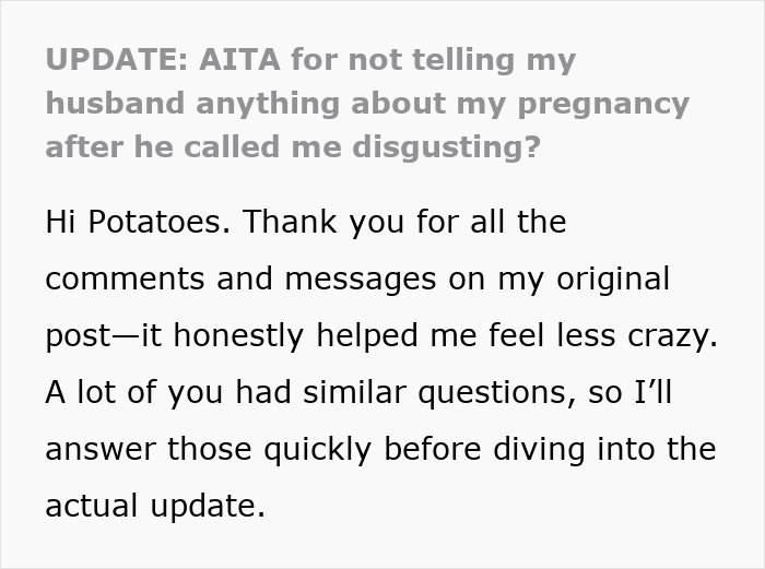 Text image showing an update about a husband calling his pregnant wife disgusting and ignoring the baby after being called out. Text image showing an update about a husband calling his pregnant wife disgusting and ignoring the baby after being called out.