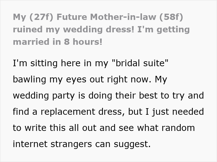 MIL Destroys Bride's Dress Hours Before The Wedding, The Reason Leaves The Whole Family In Tears MIL Destroys Bride's Dress Hours Before The Wedding, The Reason Leaves The Whole Family In Tears