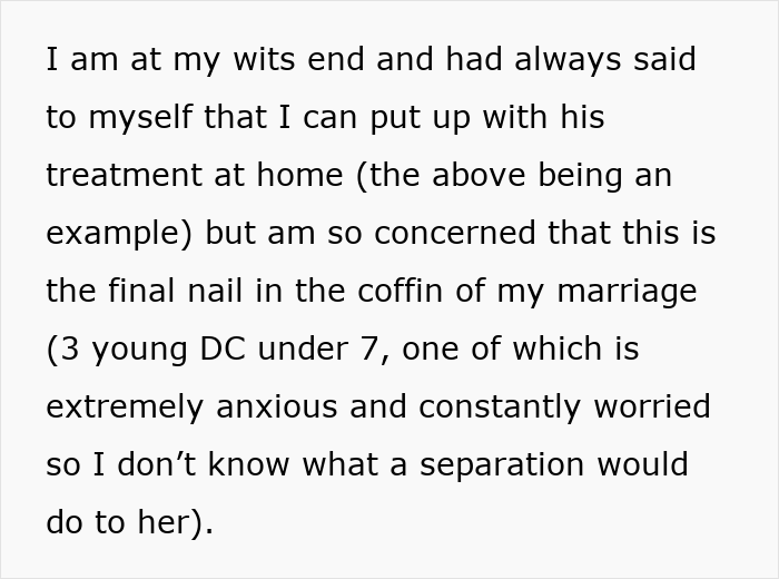 Wife at her wits' end due to husband breaking postnup promise, fearing marriage is ending. Wife at her wits' end due to husband breaking postnup promise, fearing marriage is ending.
