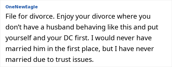 A screenshot showing a comment about a wife at her wits end after years of marriage and trust issues. A screenshot showing a comment about a wife at her wits end after years of marriage and trust issues.