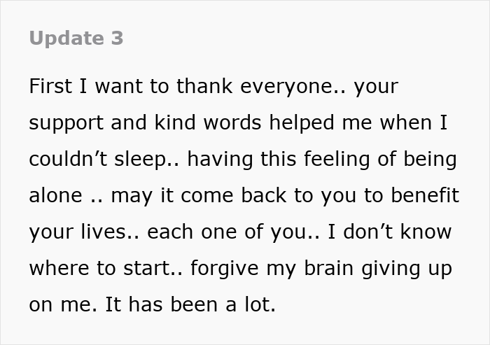 Text update about coworker rejection aftermath, support received, and feeling alone, relating to the job ending. Text update about coworker rejection aftermath, support received, and feeling alone, relating to the job ending.