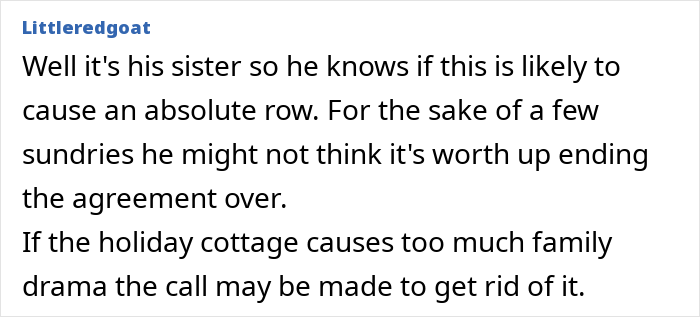 Text conversation about family drama and dealing with cheap in-laws causing issues over food and holiday cottage use. Text conversation about family drama and dealing with cheap in-laws causing issues over food and holiday cottage use.