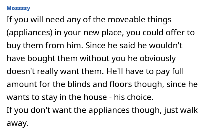 Alt text: Woman moves out after breakup, ex insists on paying half for house upgrades left behind in shared home dispute Alt text: Woman moves out after breakup, ex insists on paying half for house upgrades left behind in shared home dispute