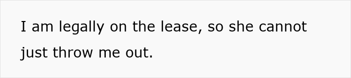 Text snippet confirming the daughter is legally on the lease, highlighting a key detail in the Narcissist Mom situation. Text snippet confirming the daughter is legally on the lease, highlighting a key detail in the Narcissist Mom situation.