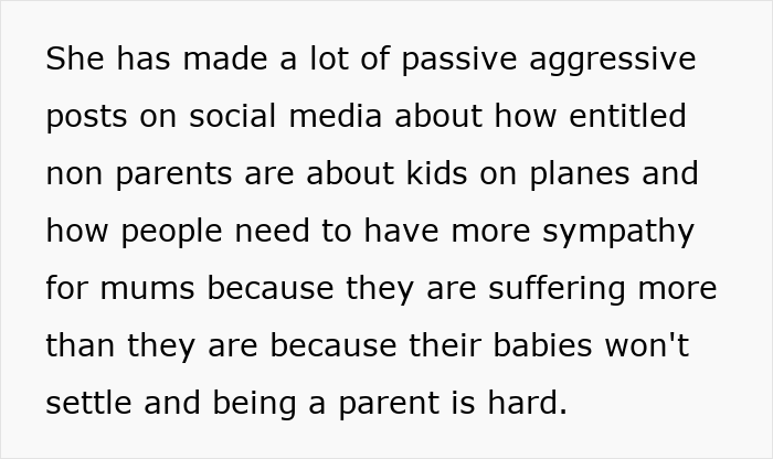 Screenshot of a social media post discussing entitled attitudes about kids on planes and sympathy for moms struggling during flights. Screenshot of a social media post discussing entitled attitudes about kids on planes and sympathy for moms struggling during flights.