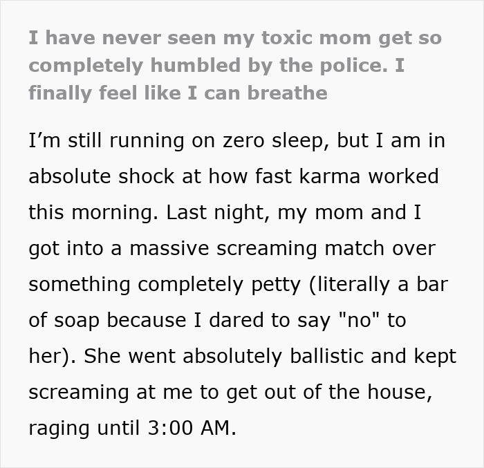 Text: A 19-year-old daughter recounts her experience with a Narcissist Mom and the police. Text: A 19-year-old daughter recounts her experience with a Narcissist Mom and the police.