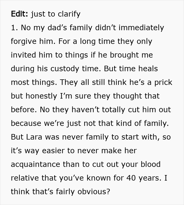 Text excerpt explaining family dynamics and feelings about a dad’s affair baby and reasons grandparents avoid seeing her. Text excerpt explaining family dynamics and feelings about a dad’s affair baby and reasons grandparents avoid seeing her.