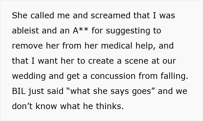 Text excerpt about a bride refusing her sister-in-law's service dog and the resulting wedding conflict. Text excerpt about a bride refusing her sister-in-law's service dog and the resulting wedding conflict.