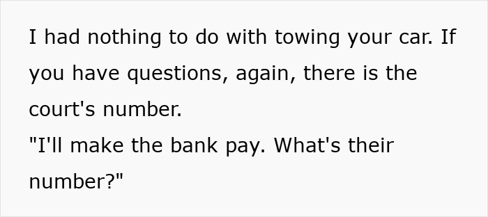 Text dialogue about towing a car, highlighting a man claiming to do Property Shepherd a favor by not moving it. Text dialogue about towing a car, highlighting a man claiming to do Property Shepherd a favor by not moving it.