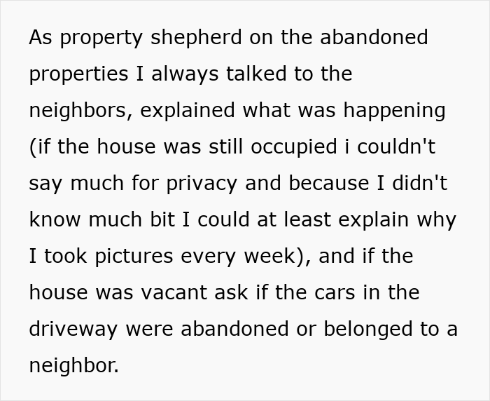Text excerpt discussing property shepherd’s role in monitoring abandoned properties and interacting with neighbors for updates. Text excerpt discussing property shepherd’s role in monitoring abandoned properties and interacting with neighbors for updates.