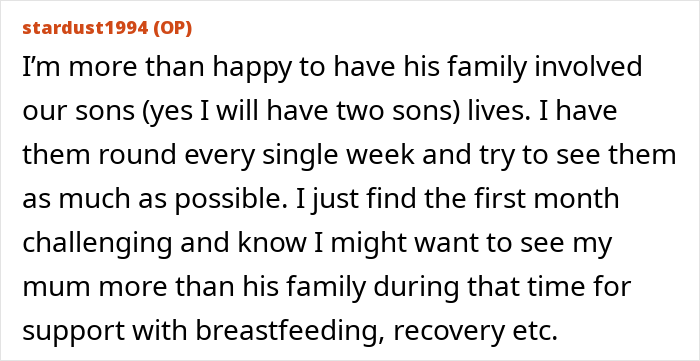 Mom-to-be discussing postpartum help from her mom while husband focuses on balancing grandparent involvement and support.