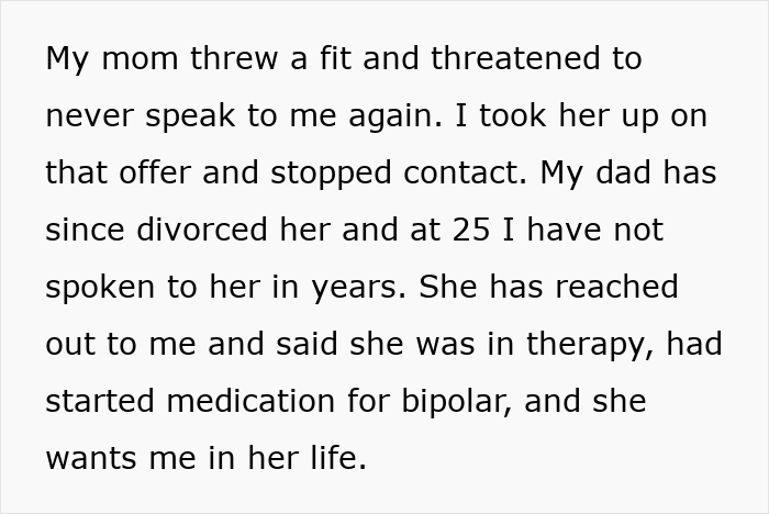 Text about a mom throwing a fit and going no contact after daughter changes her name, causing family conflict.