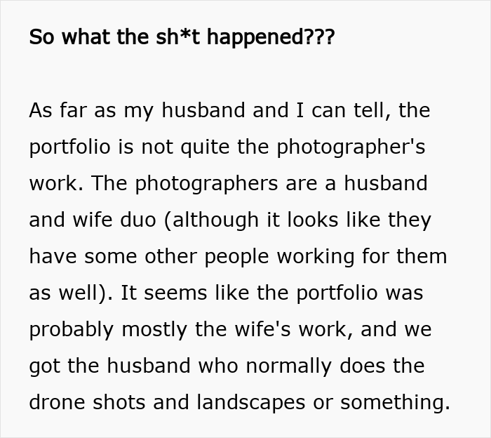 Bride criticizing $3K wedding photographer, claiming her dog with GoPro would have captured better photos. Bride criticizing $3K wedding photographer, claiming her dog with GoPro would have captured better photos.