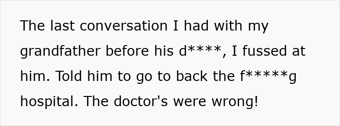 Text snippet about a final conversation with a grandad about a C-section infection and doctors being wrong. Text snippet about a final conversation with a grandad about a C-section infection and doctors being wrong.