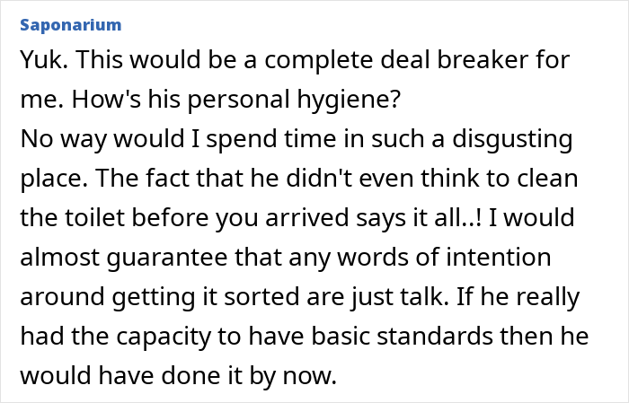 Woman reacting with disgust upon visiting man’s home, questioning his hygiene and cleanliness standards. Woman reacting with disgust upon visiting man’s home, questioning his hygiene and cleanliness standards.