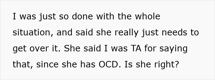 Text discussing conflict between a woman and her roommate over Jewish traditions triggering her OCD. Text discussing conflict between a woman and her roommate over Jewish traditions triggering her OCD.