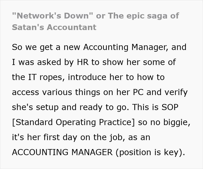 IT Worker Takes Down Buffoon Accountant With Clever Plan, Says "Network's Down" Right Back At Her IT Worker Takes Down Buffoon Accountant With Clever Plan, Says "Network's Down" Right Back At Her