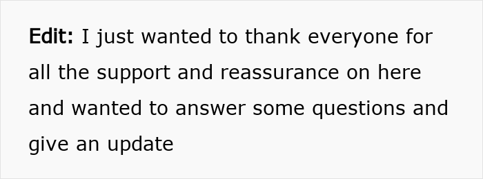 Text excerpt from a post update discussing support and questions related to a man furious after wife removes him from delivery room prank.