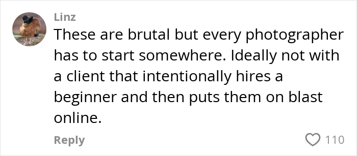 Comment on a post discussing bad wedding photos, highlighting challenges faced by beginner photographers. Comment on a post discussing bad wedding photos, highlighting challenges faced by beginner photographers.