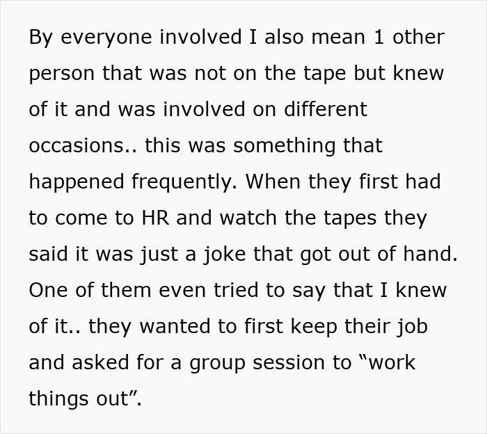 Text explaining how coworkers tried to keep their job after a rejection by a coworker. Text explaining how coworkers tried to keep their job after a rejection by a coworker.